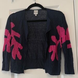 NIC+ZOE Navy and Pink Leaf Cardigan